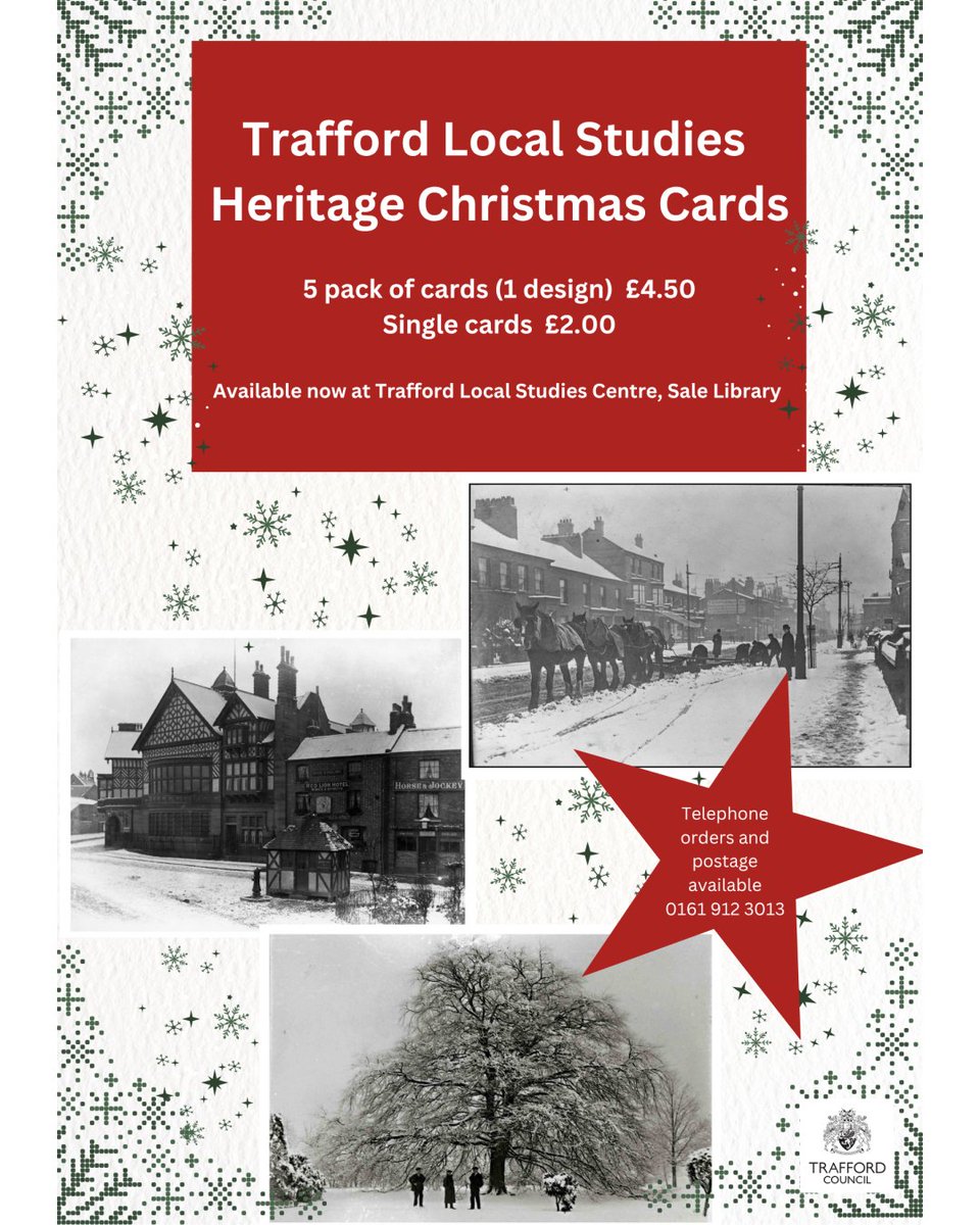 Send a little piece of Trafford history this Christmas!
Our  Christmas cards are now on sale, featuring beautiful historic images from our archives.
#sale #ashtononmersey #stretford #oldtrafford #altrincham #bowdon #hale #timperley #flixton #urmston #davyhulme #trafford