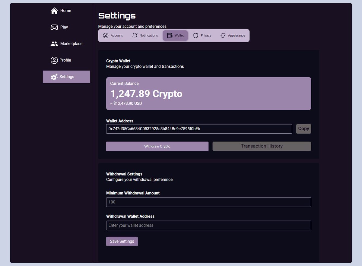 Theodigitals's tweet photo. Wallet dashboard menu for game website https://t.co/rqHpVhfvDz