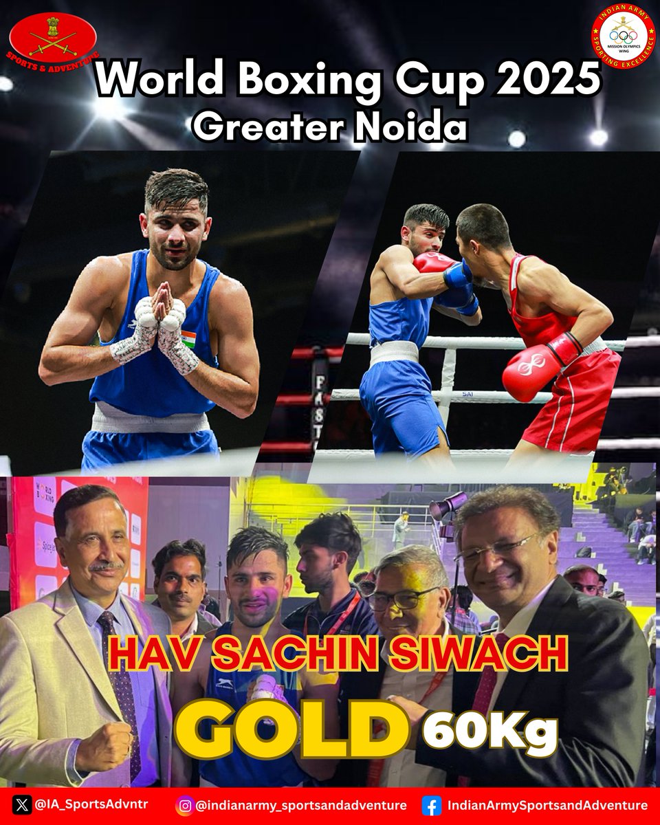 IA_SportsAdvntr's tweet image. Indian Army boxers deliver a thunderous performance at the #WorldBoxingCup  Greater Noida 2025.

In a display of sheer dominance, all Nine #IndianArmy pugilists who entered the ring finished on the podium including Two women winning two gold— a rare and remarkable first.

The…