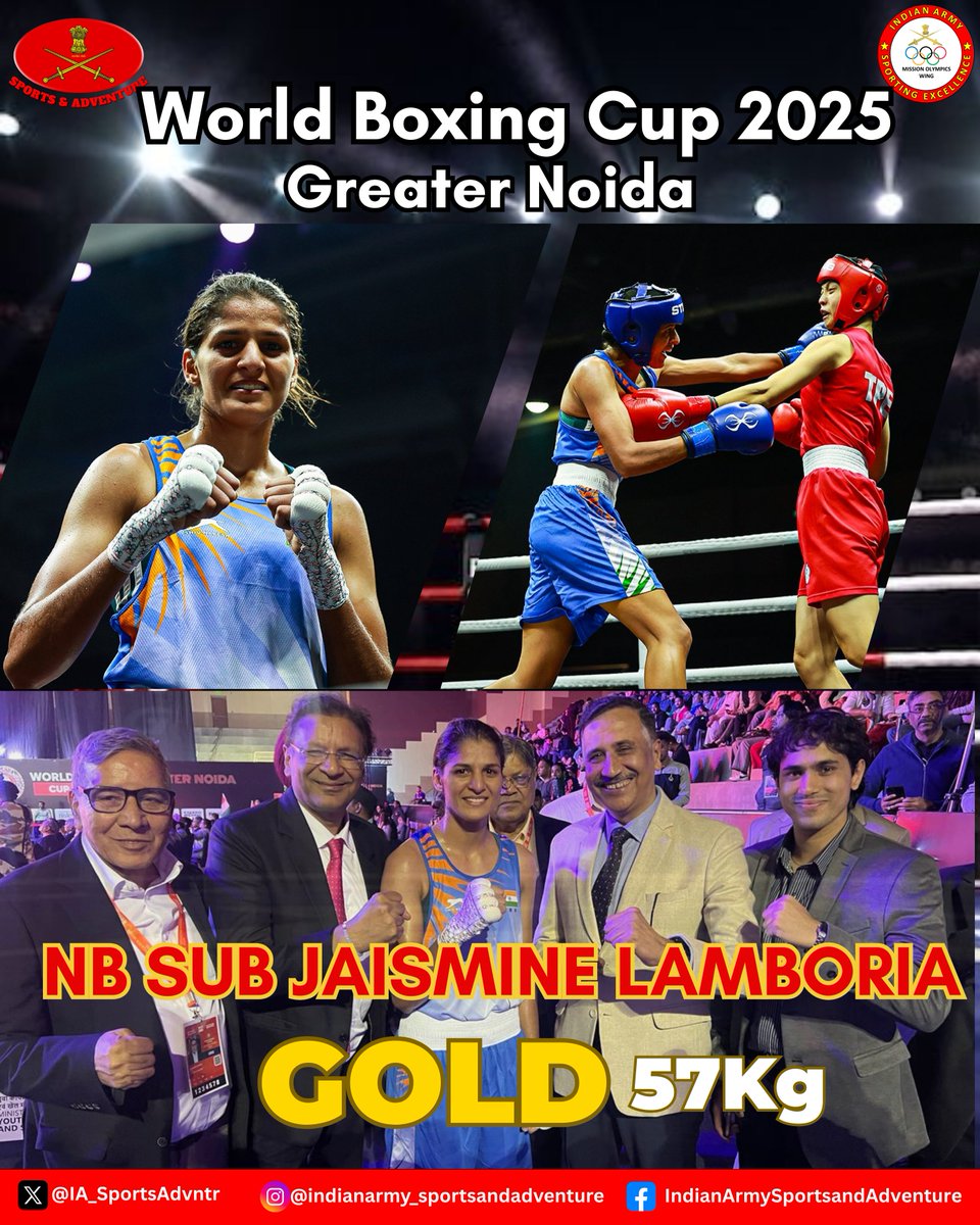 IA_SportsAdvntr's tweet image. Indian Army boxers deliver a thunderous performance at the #WorldBoxingCup  Greater Noida 2025.

In a display of sheer dominance, all Nine #IndianArmy pugilists who entered the ring finished on the podium including Two women winning two gold— a rare and remarkable first.

The…