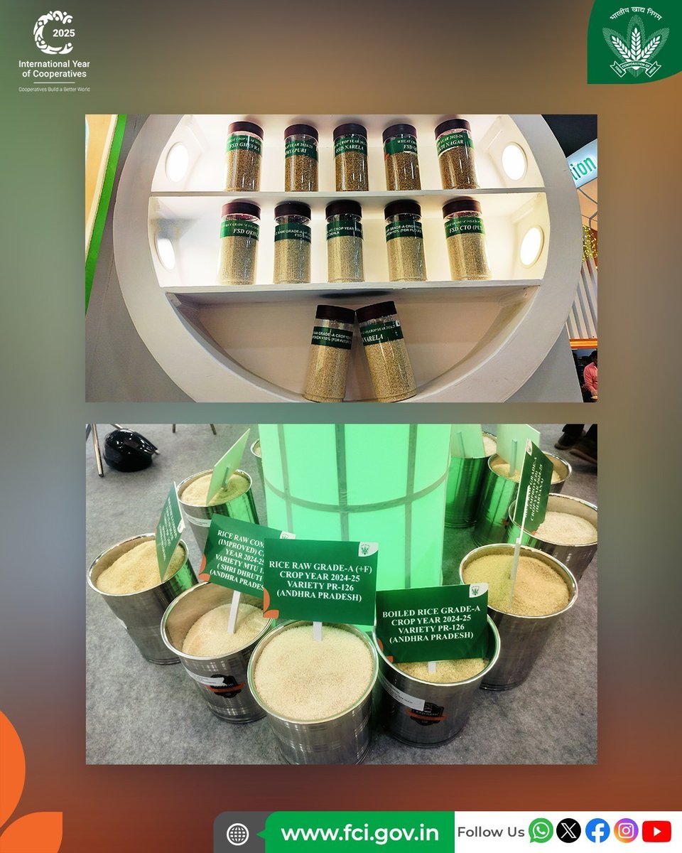 FCI_India's tweet photo. Rice at an Economical Price!  

Discover various varieties of rice sourced from 6 regions of India, all under one roof at the FCI Stall, IITF 2025. 

Visit us at the Hall no 06 (Stall No. H-06/06-42-A), India International Trade Fair 2025, #BharatMandapam.  

#IITF2025 #TradeFair https://t.co/qM2Em8M7yG