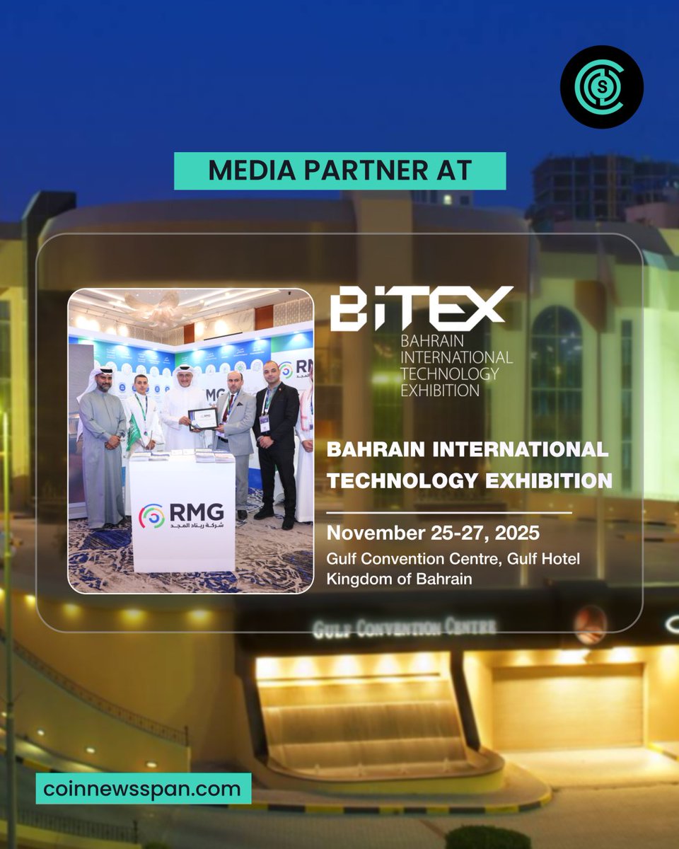 CoinNewsSpan_'s tweet image. Don&apos;t miss Bahrain&apos;s premier tech exhibition! #BITEX brings the latest in AI &amp;amp; ICT innovation. Meet industry leaders &amp;amp; explore new opportunities.

Nov 25-27, 2025 I Gulf Convention Centre, Gulf Hotel ,Bahrain 
Book your space: bitexbh.com

#TechExhibition
