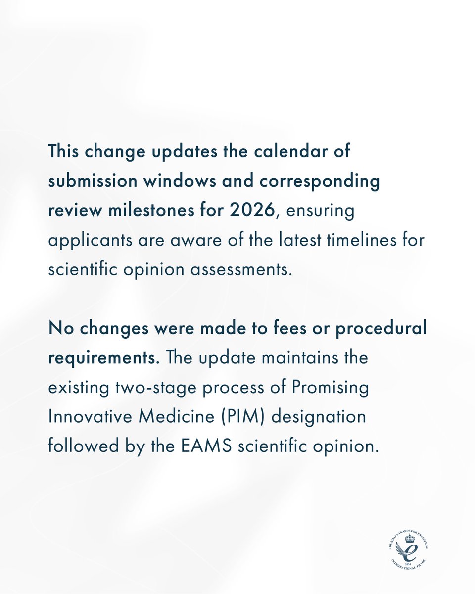 scendea's tweet image. The @MHRAgovuk has updated its Early Access to Medicines Scheme (EAMS) Overview guidance to revise the “Dates for submission, Day 1 and Day 45” table.
-
For UK regulatory support, get in touch: scendea.com/contact
-
#drugdevelopment #earlyaccesstomedicines #MHRA