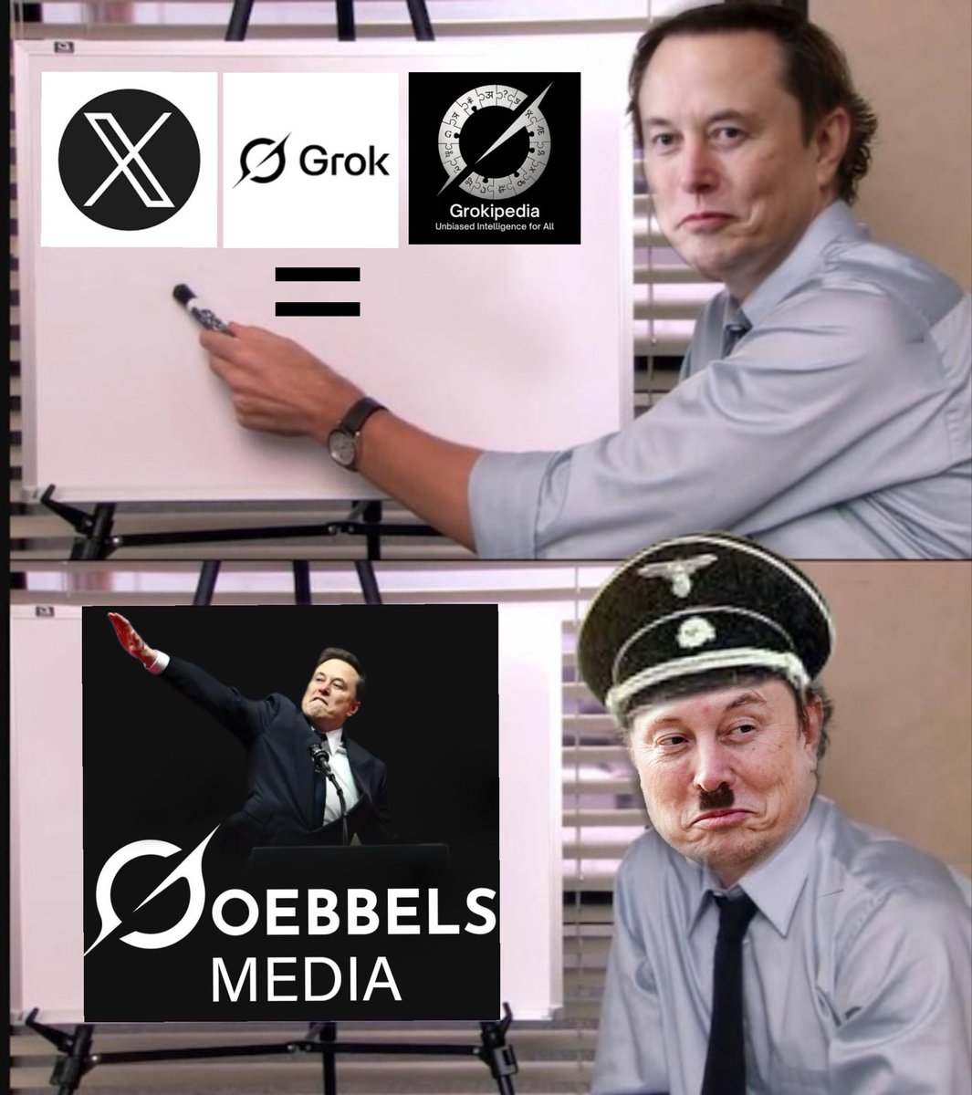 OrkReaper's tweet image. We’ve been shouting this for years 

If it’s X
If it’s Grok 
If It’s Grokipedia 

It’s Goebbels media 

The disinformation dissemination network.