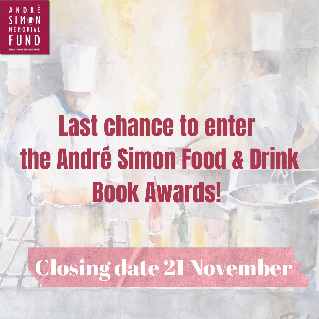 Today is the last day to enter the André Simon Food &amp; Drink Book Awards 2025! 🥂 📷 
📅 Closing date: 21 November 2025
📖 Application details on our website: andresimon.co.uk 
#andresimonawards #foodwriting #drinkwriting #books #awards