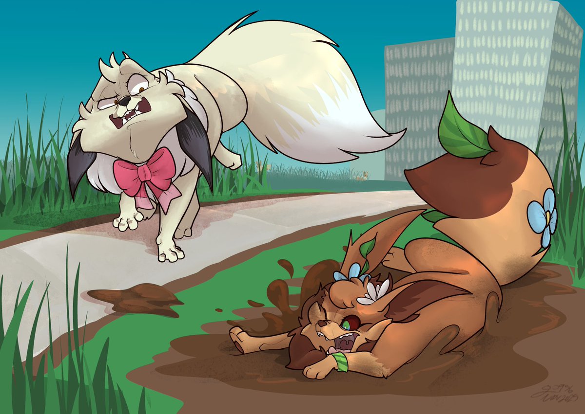 gogogo956's tweet photo. Today's #EeveeDay and to celebrate #Eevee , I drew my Eevee oc, Summer, and my friend's (@/FATCAT4t4)  Eevee oc, Maplewood, hanging at route. 

#Pokemon #pokemonfanart https://t.co/Bh5bU0cVGw