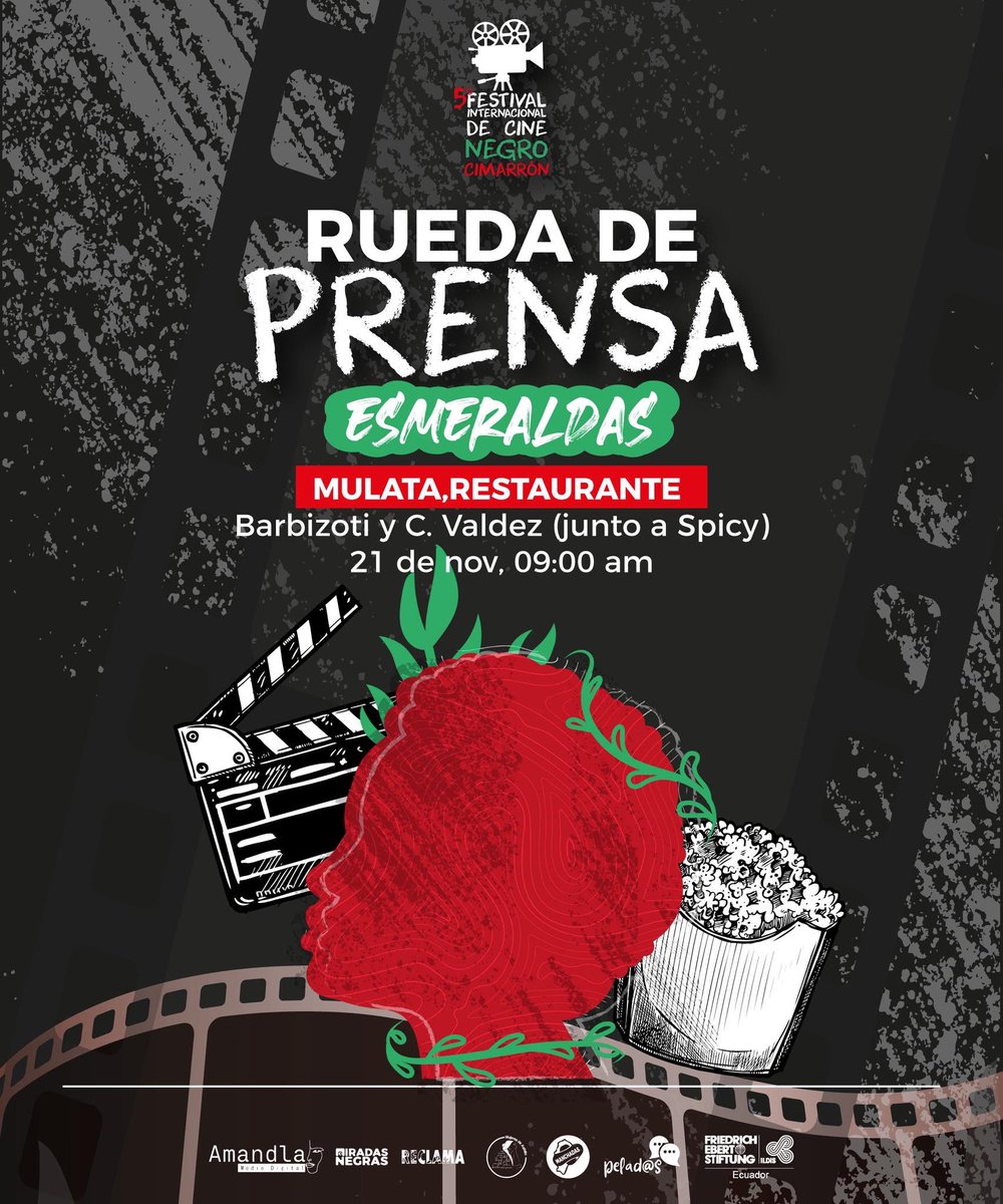 🎬 El 5° <a href="/festcimarron/">Festival de Cine Negro Cimarrón</a> invita a medios, aliados y comunidad a conocer la agenda, actividades formativas y películas de esta edición.
📍 Mulata Restaurante (Barbizoti y C. Valdez, junto a Spicy)
📅 21 de noviembre
⏰ 09h00

🎥 ¡Les esperamos!
#CineNegroCimarrón  #CineAfro