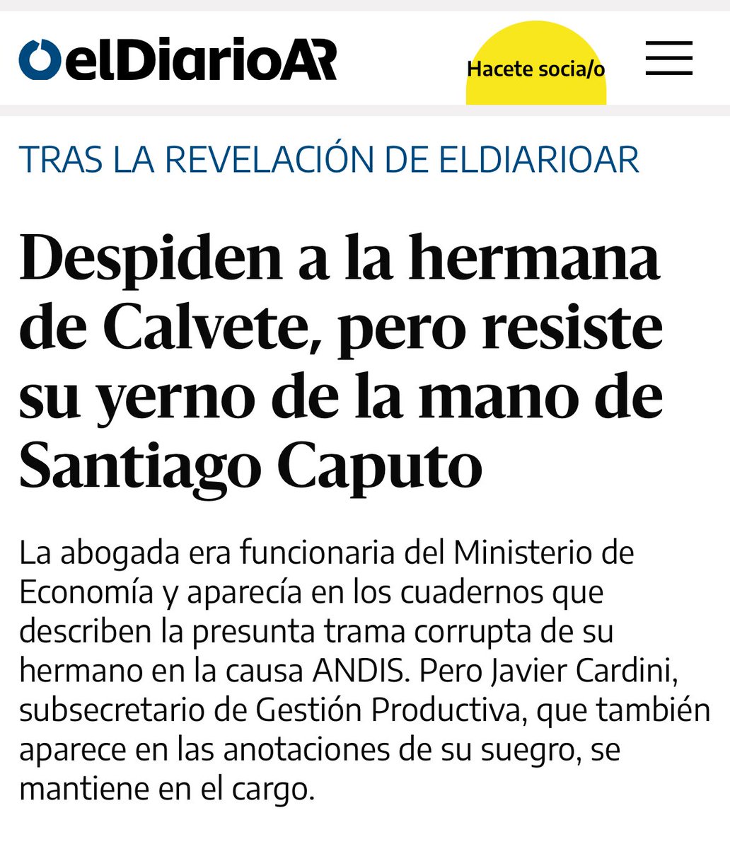 Cuatro personas de la banda de Calvete trabajaban en la Secretaría de Industria (hija, yerno, hermana y otro). Todos entraron con J Milei. Se fueron tres, resiste el yerno: subsecretario de Gestión Productiva, Javier Cardini. En su casa había US$ 700.000, pero los guardaba