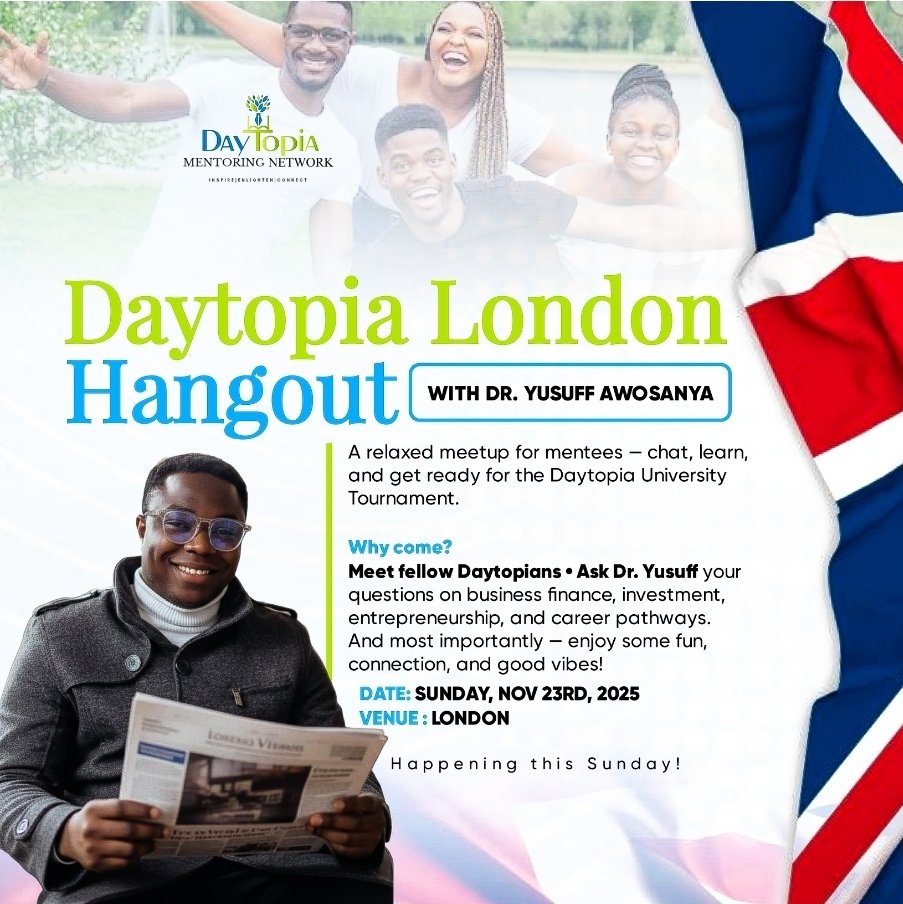 Daytopians in London. We have a hangout this Sunday 😍😍 so please  reach out and join us 🎉🎉 let's gist have fun and talk some business