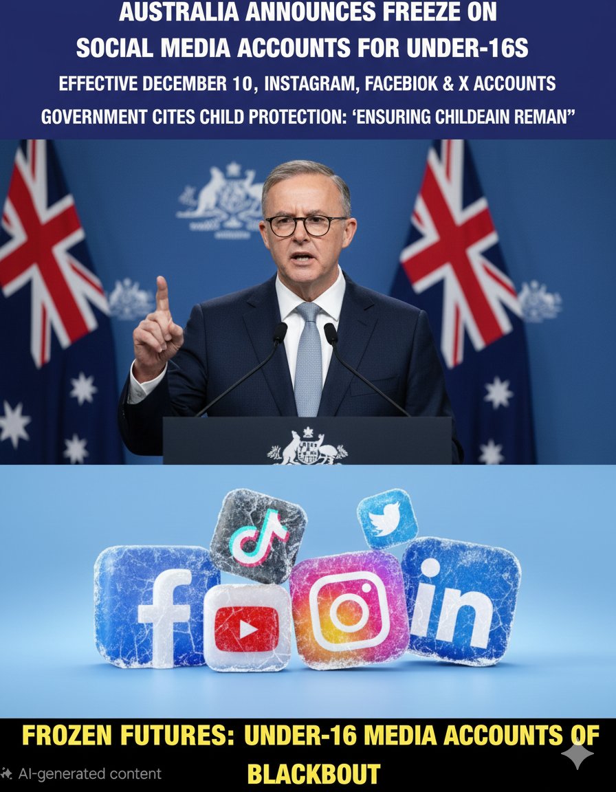 imTrueIndia1's tweet image. 🚨 BREAKING / ताज़ा अपडेट

Australia ने बड़ा कदम उठाते हुए घोषणा की है कि 10 December से देश में 16 साल से कम उम्र के सभी बच्चों के Instagram, Facebook, TikTok, YouTube और X अकाउंट्स को freeze कर दिया जाएगा।
सरकार का कहना है कि यह फैसला बच्चों को online toxicity, harmful content…