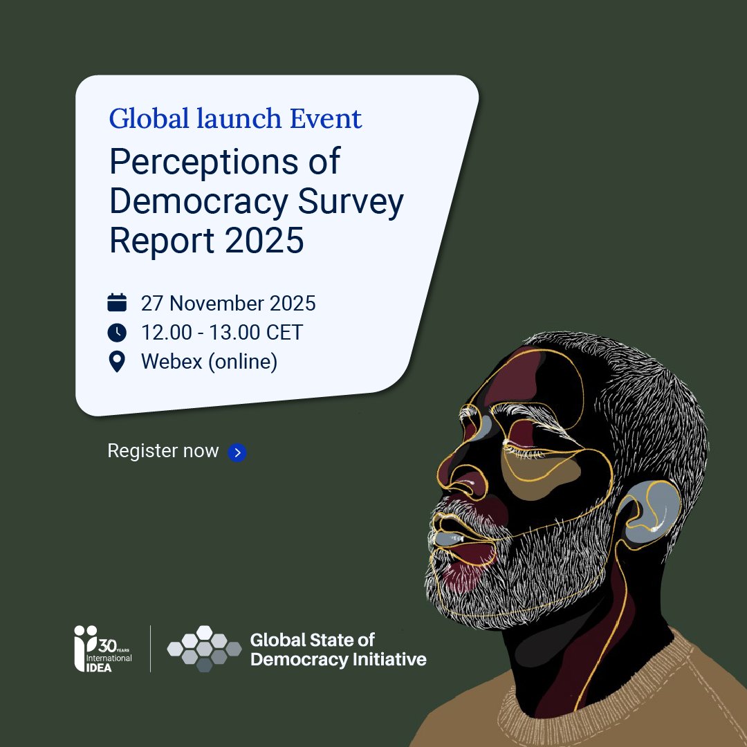 Int_IDEA's tweet image. 📊 Join us for the launch of the PODS 2025 Report
“Diversity, Democracy and Politics Along Many Lines”

🗓️ 27 Nov 2025 | 12:00
The report reveals how diversity, institutional trust &amp;amp; social cleavages influence democratic perceptions in six countries.

🔗 Register:…