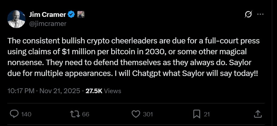 yourfriendSOMMI's tweet image. ❤️💛💚💙

🚨 ALERT 🚨 

Jim Cramer NUCLEAR BEARISH on Crypto!