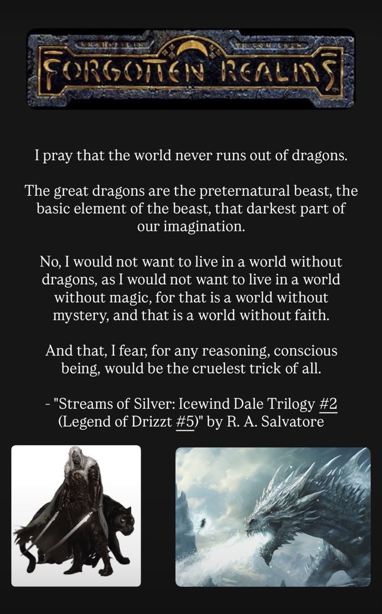 IntrigueImaging's tweet image. This book series is incredible!

#DnD #DungeonsAndDragons #RolePlaying #RPG #D20 #ForgottenRealms #Fantasy #Quotes #Novels #Dragon #Drizzt #Drow #IcewindDale #RASalvatore #TableTop