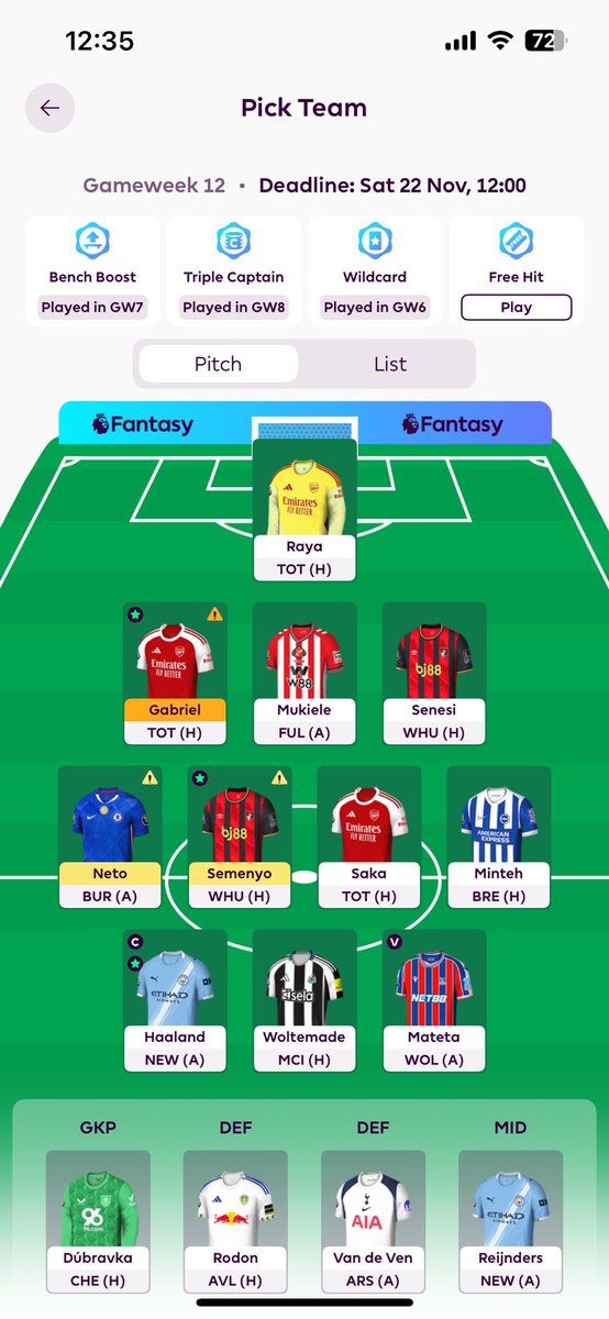 vbergstroms's tweet photo. @fplsverigetv Kan göra Reijnders till Cunha om jag gör Gabriel till Dorgu. Lite piggt ändå? Då måste jag dock bänka en het Woltemade hemma mot City… Är Gabriel till VvD och rulla ett byte mer vettigt? https://t.co/Foust33sUI
