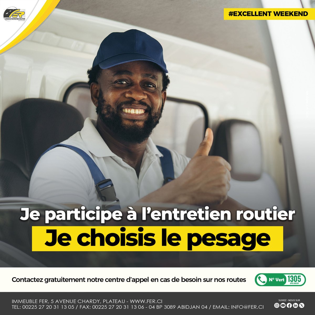 Fer_ci_officiel's tweet image. EXCELLENT WEEK-END À TOUTES ET À TOUS

Chaque tonne en trop fragilise nos routes et met des vies en danger.
👉 Optons pour le pesage, protégeons nos routes !

#excellentweekend
#FondsEntretienRoutier #Pesage
#autoroutedunord #SécuritéRoutière
