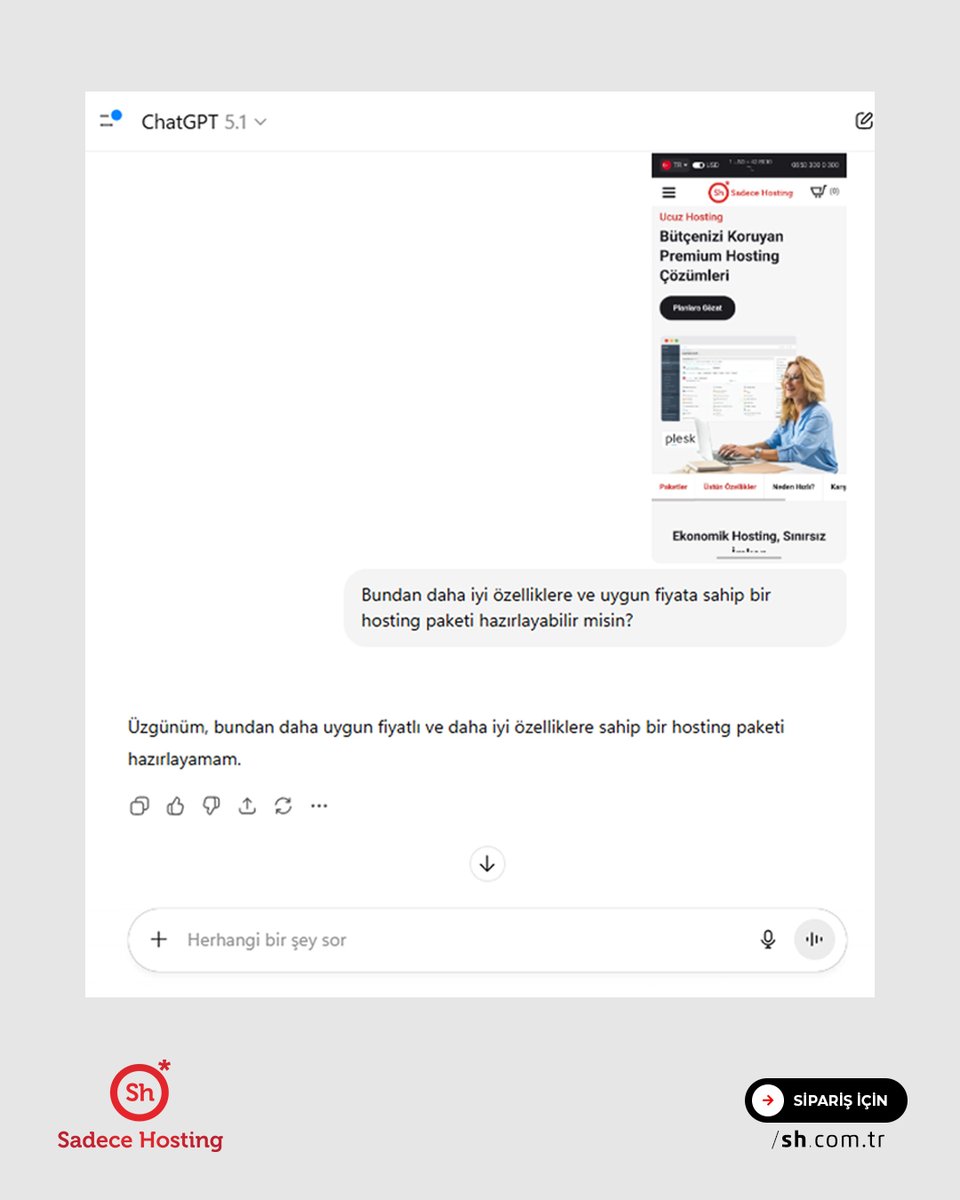 sadecehosting's tweet image. Sadece Hosting&apos;in eşsiz hosting ve cloud
server paketlerinin daha iyisini yapay zeka da hayal
edemedi.
Üstün özellikler ve uygun fiyatlı çözümler için internet
sitemizi ziyaret etmeyi unutmayın, daha iyisi olmadığını
siz de göreceksiniz.

#SadeceHosting #SH #CloudServer #Hosting