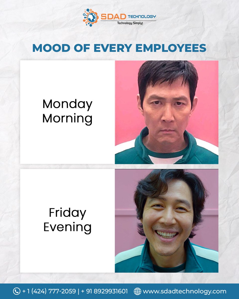 SdadTechnology's tweet image. Mood of Every Employee
.
Monday Morning vs Friday Evening
.
Comment Yes, If you Agree!!

#meme #fun #funfriday #officelife #officetime #officefun #corporateworld #corporatelife #newtrend #memes #memespage #fyp