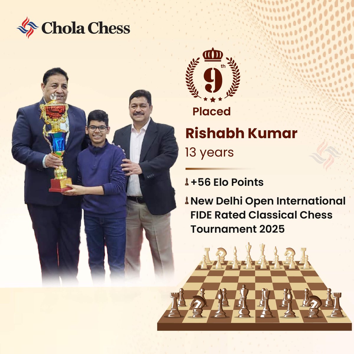 From state to national level, Rishabh Kumar continues to make steady strides with brilliant results and rating gains. #CholaChess #CSRinitiative #FutureGrandmaster #MakeEveryMoveCount #ChessChampions #ChessIndia
