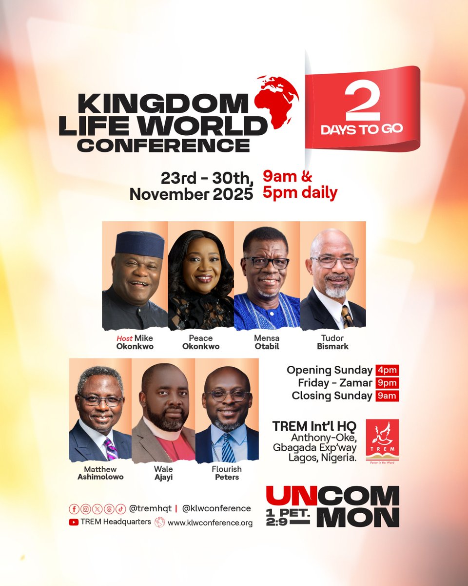 MOS_TECH1's tweet image. The countdown is not stopping! 
Only 2 days until the life-changing UNCOMMON experience! Get ready for a powerful encounter with God through revelation, worship, and transformation! 

#KLWC #TREM #UNCOMMON
@tremhqt @drpeaceokonkwo