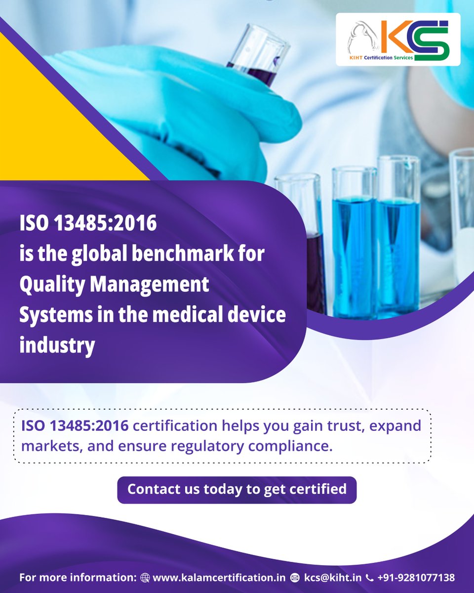 GetKCS's tweet image. Get certified with @GetKCS #ISO 13485:2016, the #global benchmark for Quality Management Systems in the #device #industry. Gain trust, expand markets, and ensure compliance. Boost your credibility, improve customer satisfaction, and stay ahead of the competition. Contact us:…