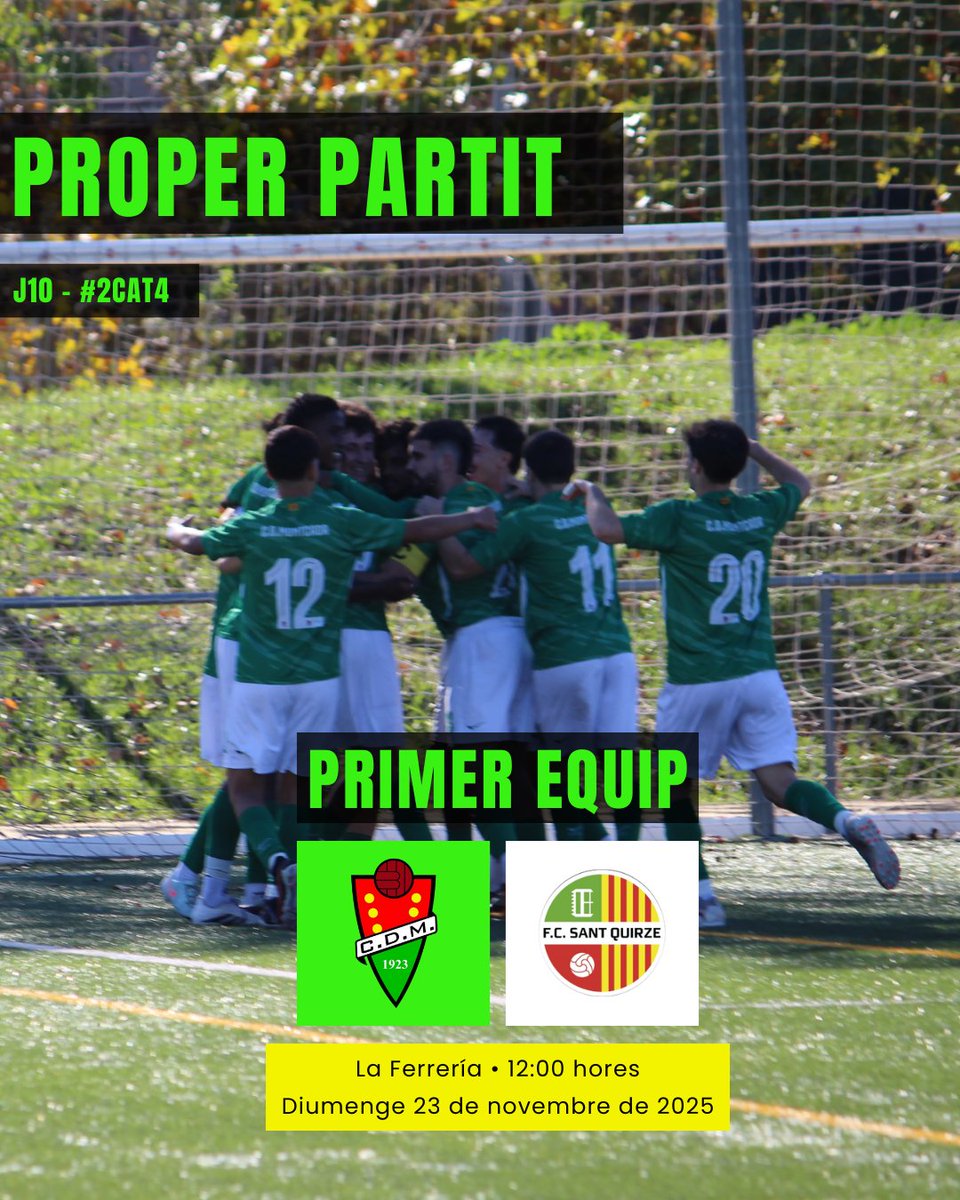 Rebem el Sant Quirze!

El primer equip s'enfrontarà diumenge el vuitè classificat de la #2CAT4 . El conjunt de Juan Romero és desè, amb un punt menys.

Abans del partit es farà un minut de silenci per la mort de Pedro Ávila Paredes, soci número 1 de l'entitat.

#endavantMontcada