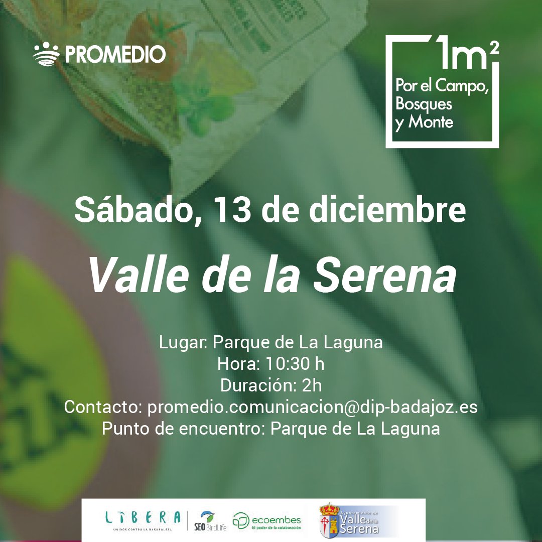 PromedioBadajoz's tweet image. ¡Ya está aquí una nueva edición de #1m2! 
Libera a la naturaleza de basura dispersa en estas tres jornadas que hemos preparado en Los Guadalperales, Valle de Matamotos y Valle de la Serena.

En colaboración con #ProyectoLibera, @ecoembes , @SEO_BirdLife y los ayuntamientos.