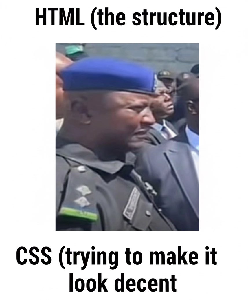 EmmanuelBuilds's tweet image. The never-ending story of web development. 😩
You spend 2 hours on the HTML structure only to spend 2 days arguing with CSS about why a button needs 100 lines of code to center itself. #HTML #CSS #WebDev #Coding