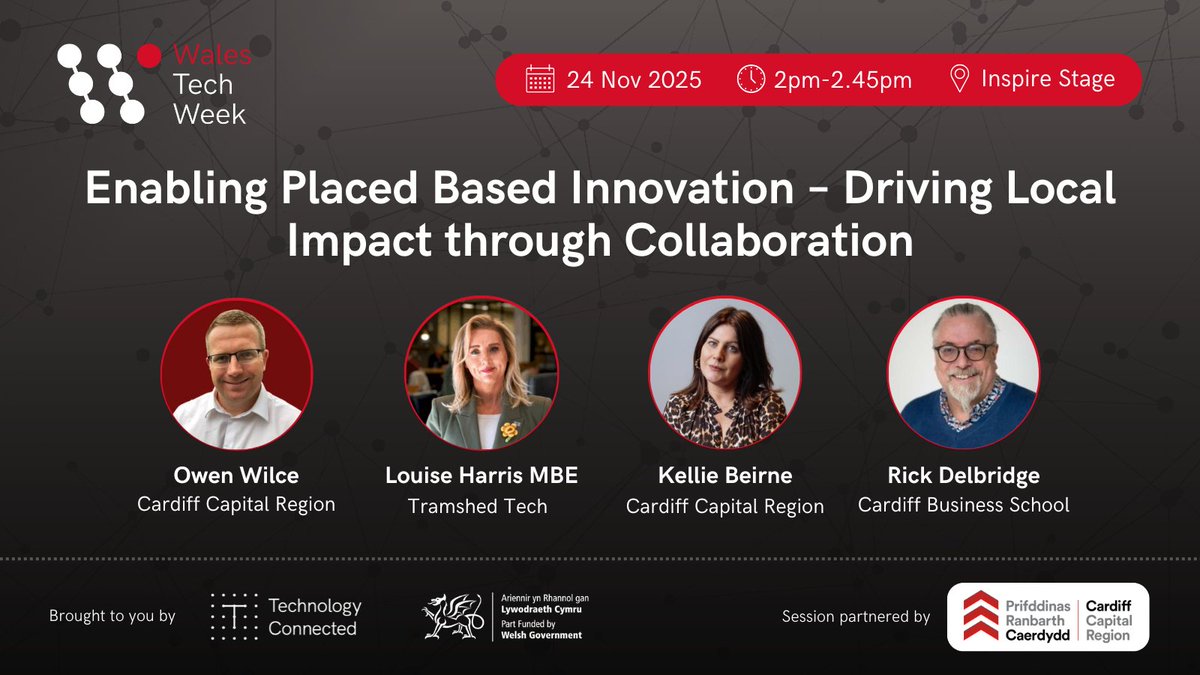 WalesTechWeek's tweet image. ✨ SESSION SPOTLIGHT ✨

How do regions unlock innovation that genuinely transforms communities? This panel brings together leaders from across @aCapitalRegion.

@TramshedTech @cardiffbusiness

👉 Register FREE: walestechweek.com