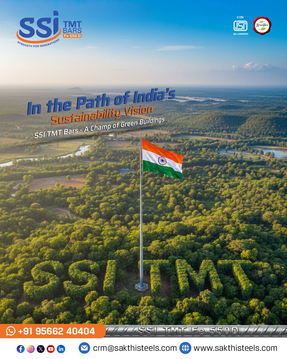 ssitmtbar's tweet image. India’s growth story is green and every responsible building must support that vision.
With GreenPro Certified SSI TMT Bars, you contribute to sustainable development, reduced carbon footprint, and a future where strength and sustainability go hand in hand.

#ssitmt #ssitmtbars
