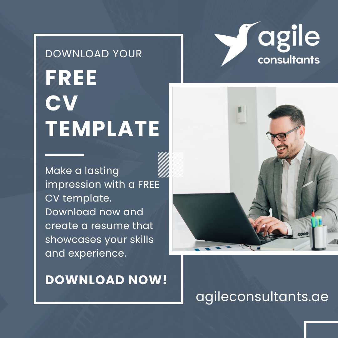 AgileUAE's tweet image. Download our free CV template and create a professional, polished profile today: agileconsultants.ae/download-our-f… 

#CVTemplate #JobSearch #CVWriting #ResumeTips #CareerAdvice #AgileConsultants