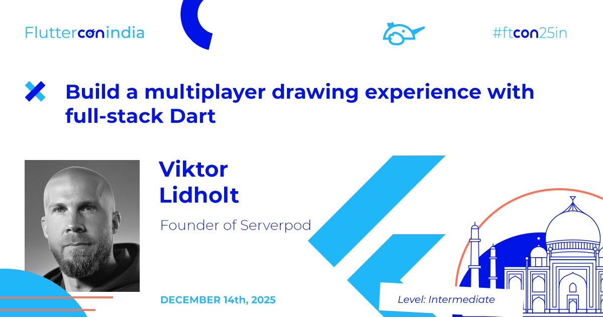 FlutterconWorld's tweet image. One of the brightest minds in #FlutterDev, @viktorlidholt, is taking the #ftconin25 stage 🇮🇳 Discover how to build and deploy a full-stack #Dart app using #Flutter &amp;amp; Serverpod in this real-time workshop. Secure your seat today!
india.fluttercon.dev/speakers/vikto…