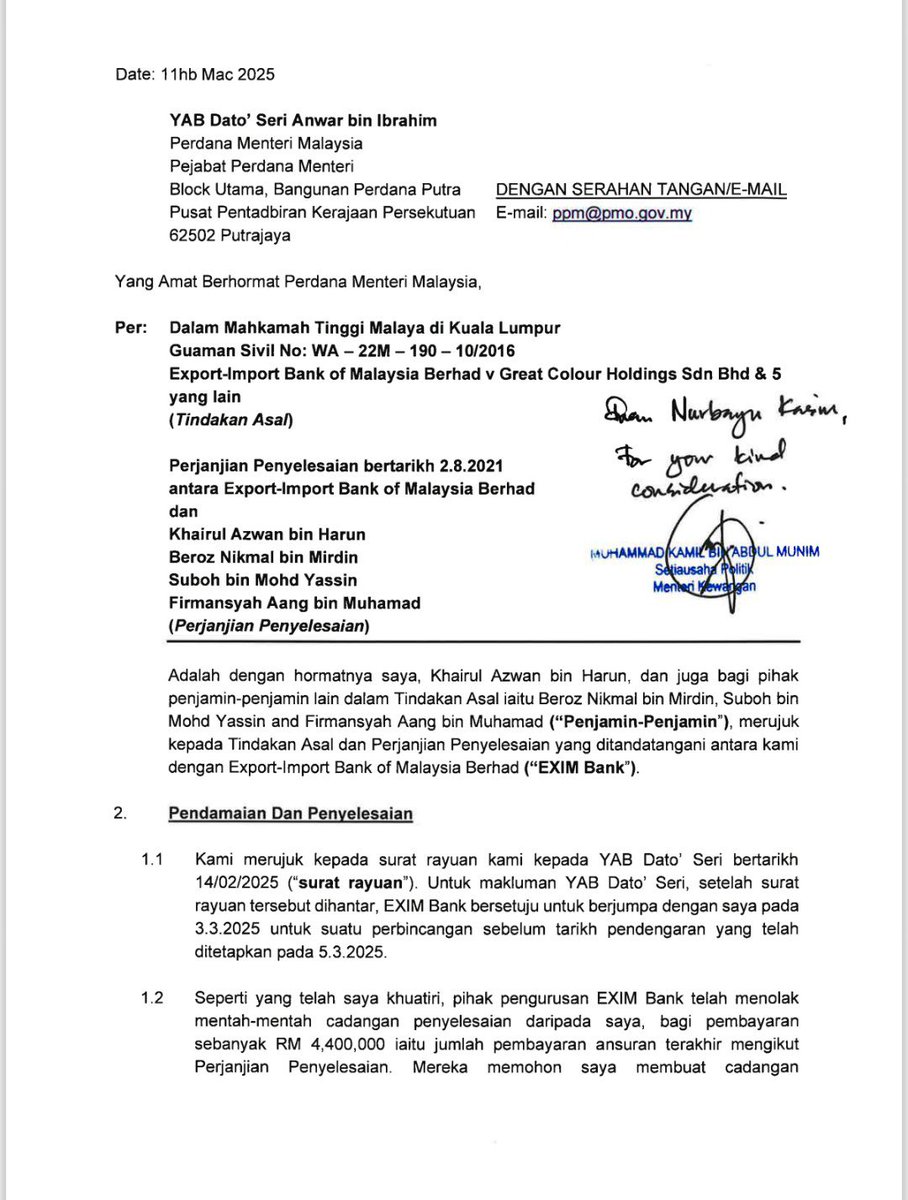 SaiPan70's tweet image. Dear YAB @anwaribrahim 
There are other ways u can reward/ help Shamsul; just don&apos;t justify his unethical act.
If it is not wrong for Shamsul to issue that letter then why did u give him &apos;amaran keras&apos;?
What about Kamil&apos;s letter to Exim Bank&apos;s CEO? It&apos;s not an &quot;instruction&quot; too?