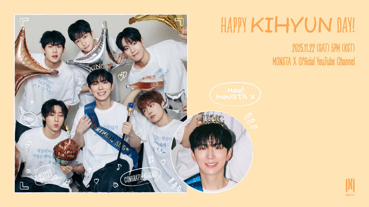 OfficialMONSTAX's tweet image. 📢
#몬스타엑스 #기현
: 251122 기현과 함께 특별한 하루 🍀

2025.11.22 5PM (KST)
&apos;#YouTube&apos; 몬스타엑스 채널에서 함께해요! 😍

#KIHYUN 
#MONSTAX #MONSTA_X
#HBDtoKIHYUN #선물같은기현DAY_1122

▶ youtube.com/live/WO-lvZYC-…