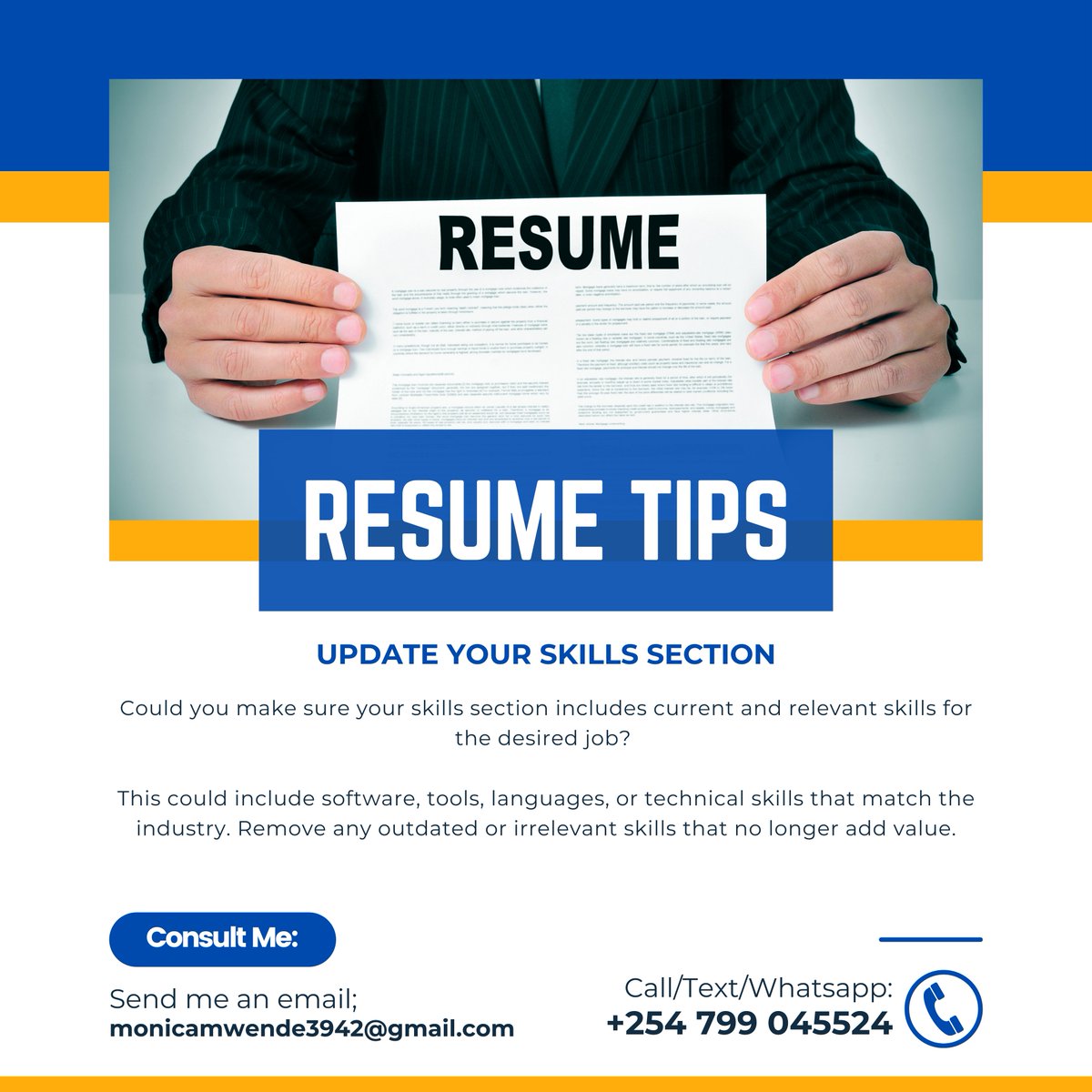 MonicaMwende25's tweet image. The job you want starts with a great resume.

Let me help you get there.

WhatsApp: wa.link/tuc1ly

---
#CVWriting #JobSearch State of the Nation Address #Ikokazi Safety #IkoKaziKE