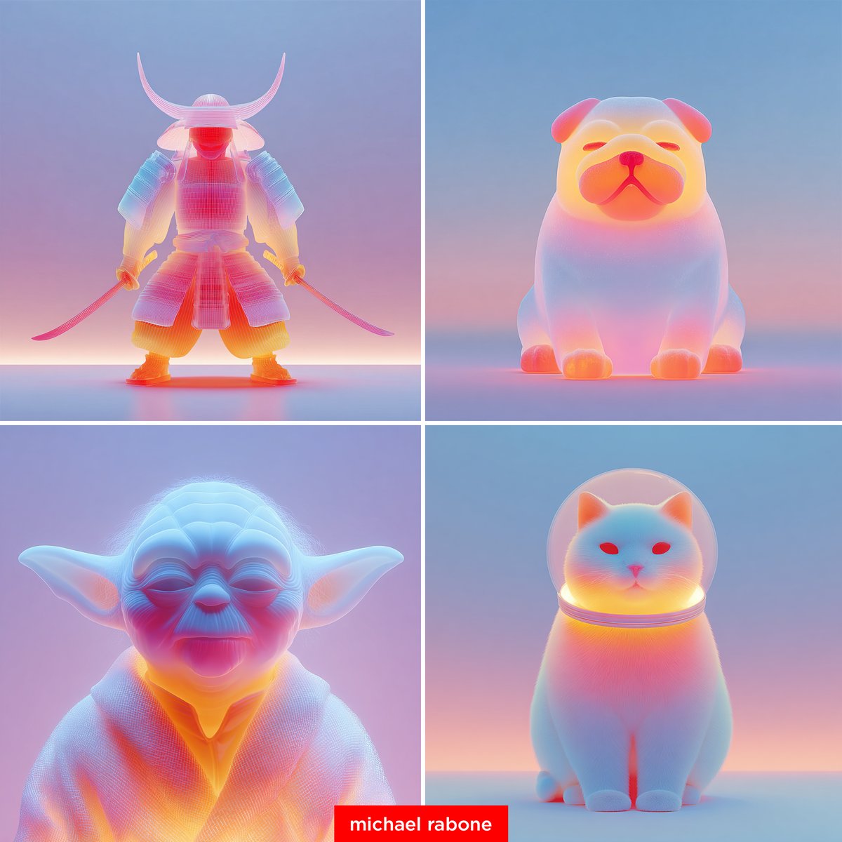 michaelrabone's tweet image. New Style --sref 1632499533
Neon Soft 3D Gradient Night Lights

New Midjourney V7 style. 3D character design, ultra-soft sculptural forms, luminous neon ambient glow night lights, and dreamlike bioluminescent gradients.

Space Cat --sref 1632499533
--sw 100 --stylize 300 --v 7