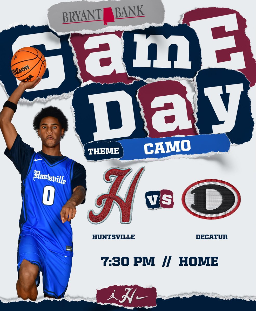 Game 🖐️ at the crib. 

🆚 (6A) Decatur (3-1)
🏠Huntsville High School
⏰ 7:30 pm
🎟️  GoFan
📺  NFHS Network

Special thanks to <a href="/BryantBank/">Bryant Bank</a> for their continued support of Huntsville basketball. #TTW | #GBR