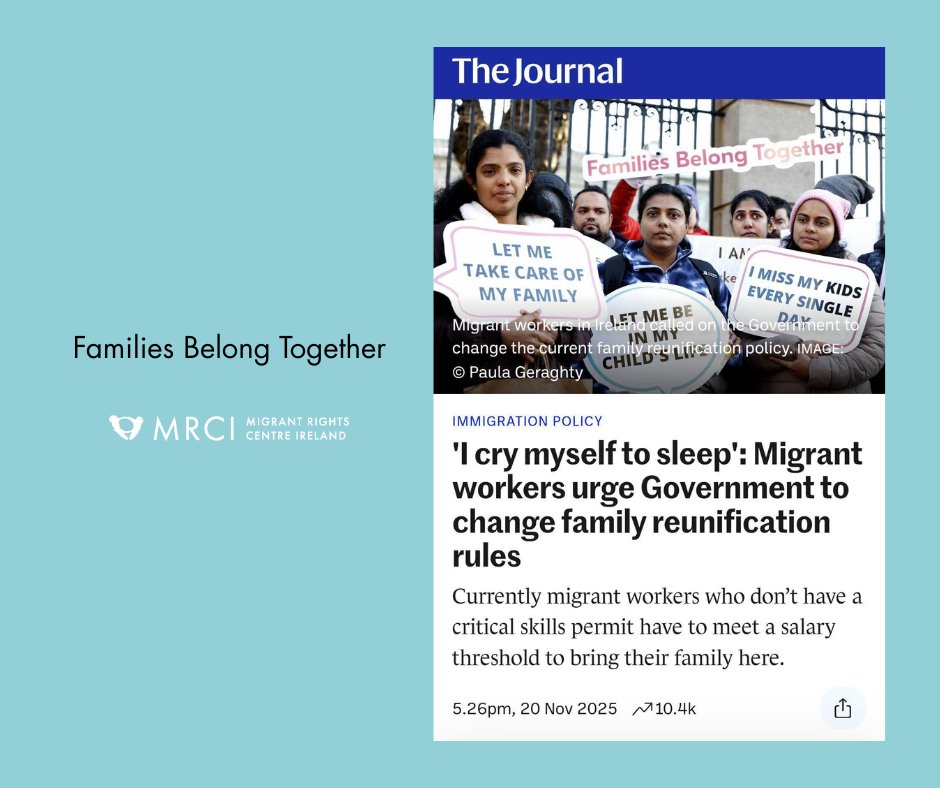 MigrantRightsIr's tweet photo. MRCI’s Rally for Family Reunion gained huge media attention, showing clearly to everyone the harsh realities that migrant workers face every day.

📰 Read more:
RTE  News: https://t.co/jssaCLIhnN
The Irish Times: https://t.co/mBZooN2brG
The Journal: https://t.co/UYQmsikQUO https://t.co/P1EJMhfoxZ