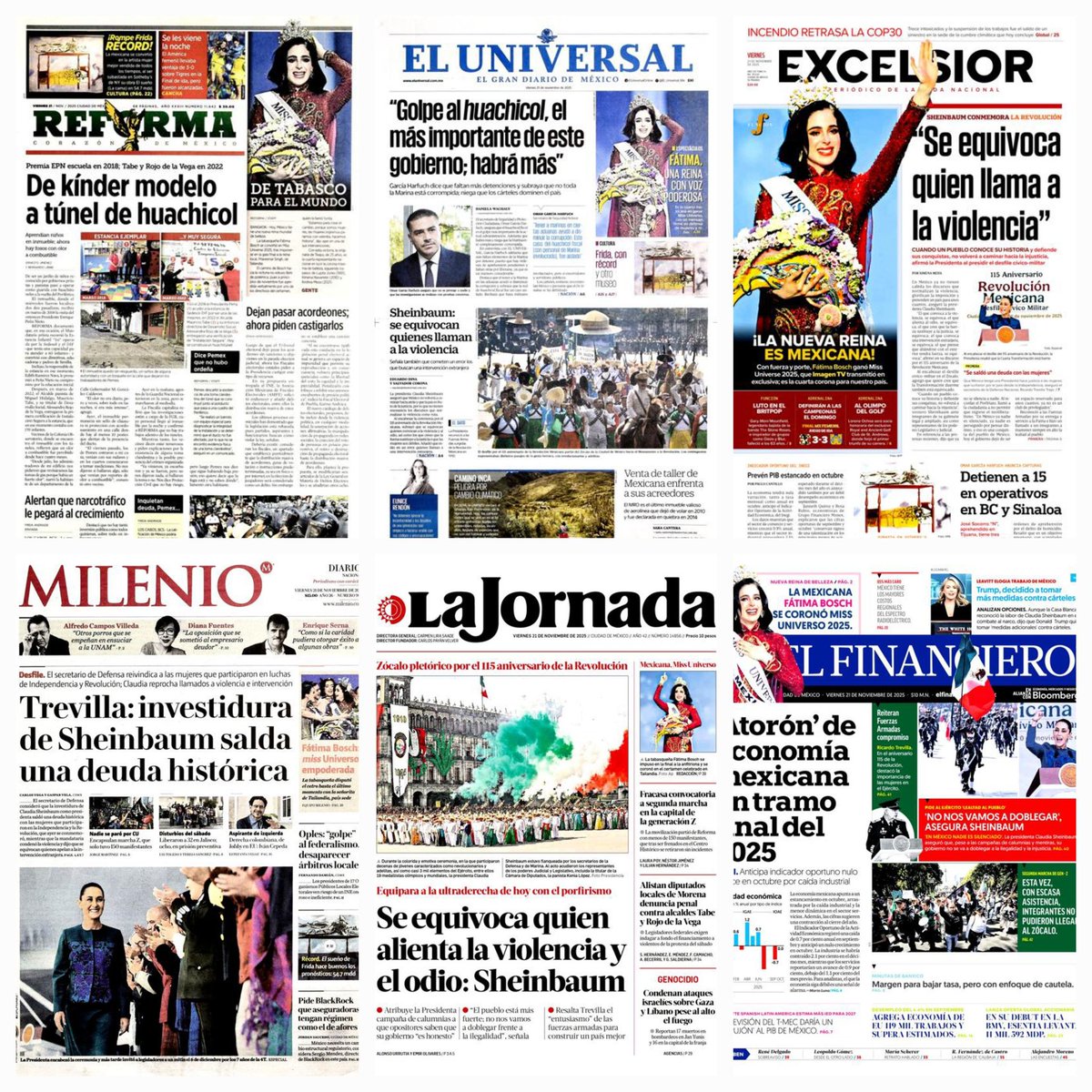 daniellemx_'s tweet image. Prensa en México ... #Reforma #ElUniversal #Excélsior #Milenio  #LaJornada #ElFinanciero #21noviembre2025