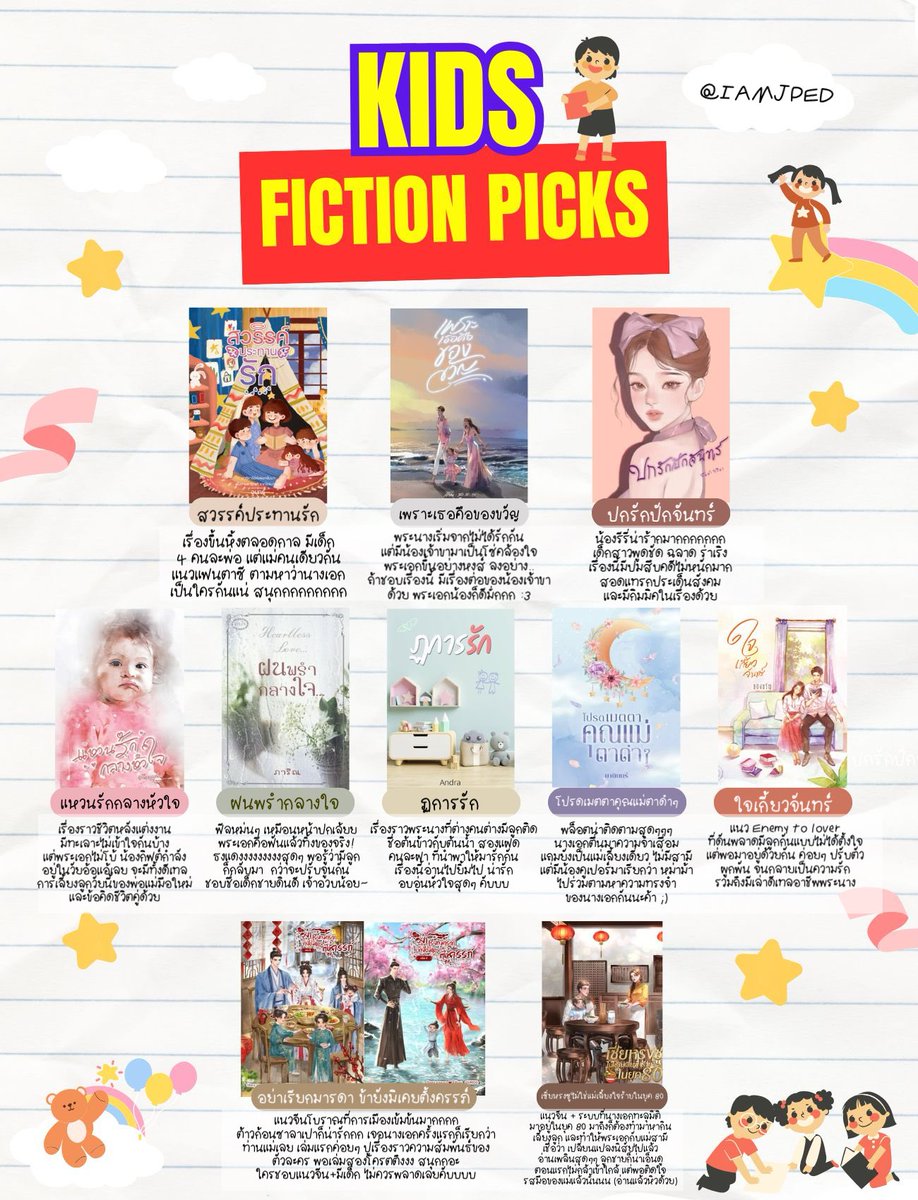 หยิบนิยายเรื่องที่มีเด็กตะเล้กมาเสิร์ฟค่า ~ 👧🏻

ตอนแรกคิดว่า จะมีไม่เยอะ แต่ไป ๆ มาๆ
เอ้าเราก็มีในชั้นเยอะเหมือนกันนะเนี่ย 555555555

( สารภาพว่า บางเรื่องยังดองอยุ่ในชั้น ถ้าอ่านแล้วจะมารีวิวยาว ๆ อีกทีฮับ ♡ )