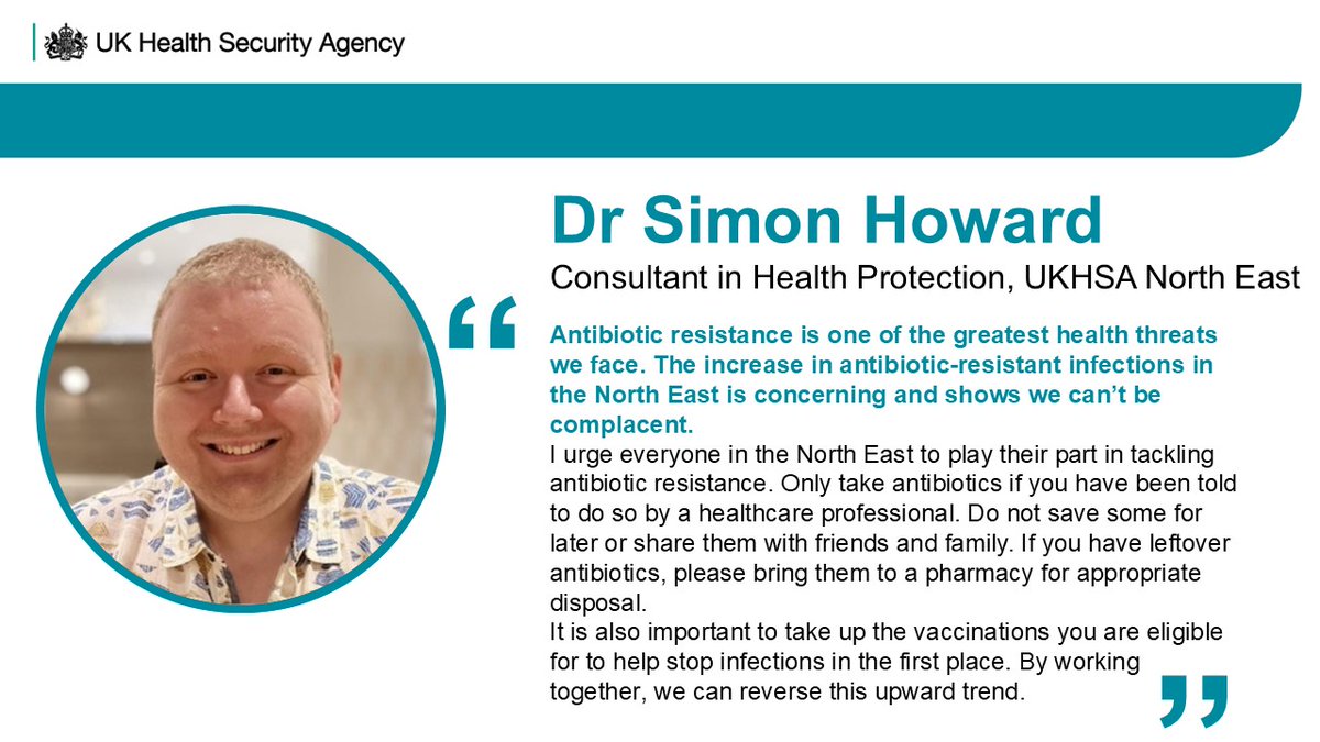 UKHSA_NorthEast's tweet image. 🚨 Antibiotic resistance is one of the greatest health threats we face. Our report shows that deaths rose to an estimated 2,379 in 2024. #ESPAUR #AMR  

Read the full news story: gov.uk/government/new… 

#WorldAMRAwarenessWeek