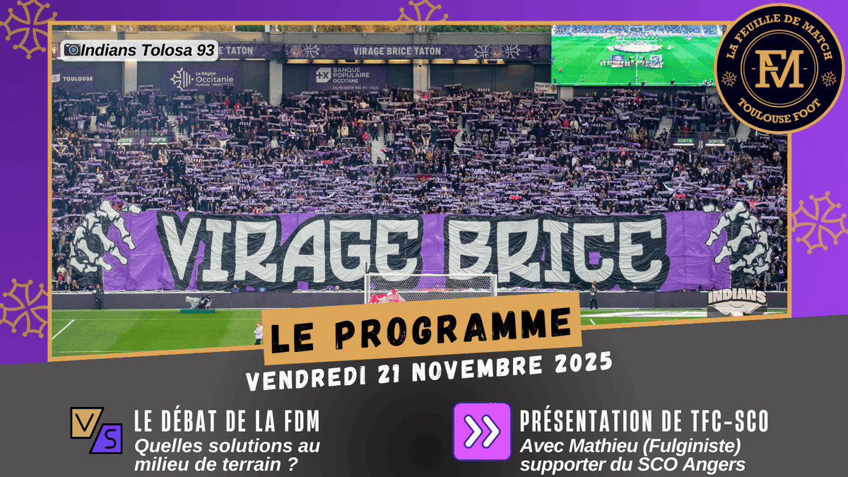 🎙️Le programme de la #FDMToulouse Foot de ce vendredi 𝟐𝟎𝐇𝟎𝟎 en vidéo UNIQUEMENT !

▶️Actus du TFC :  internationaux, Donnum, calendrier de l'académie et des féminines
▶️Le débat de la FDM : quelles solutions au milieu de terrain ?
▶️Présentation de #TFCSCO Angers avec