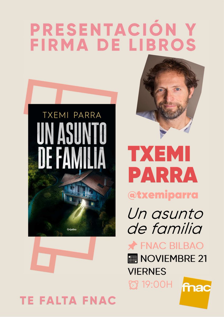 🗓️⏰: Viernes 21 a las 19h-etan, ostirala
📍: En #FNACBilbao / Bilboko FNAC-ean
🗣️✍️: Presentación y firma / Aurkezpena eta sinaketa
🙋‍♂️: <a href="/txemiparra/">Txemi Parra</a> una de las nuevas voces del #EuskalNoir
📙: "Un asunto de familia", #novelanegra llena de suspense, intrigas, celos, poder y dinero
