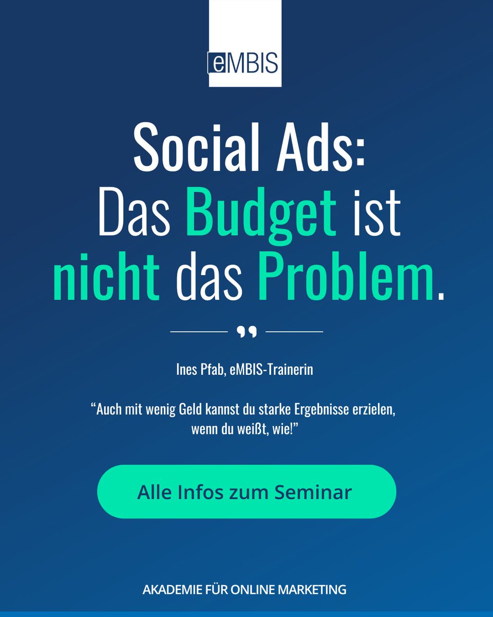 ➡️Viele Marketer kämpfen mit kleinen #Ads-Budgets. Aber: Wer weiß, wie #Meta Werbung funktioniert, holt aus wenig Geld viel raus. 🗓️26.–27.11👉Jetzt zum #Seminar anmelden: embis.de/seminare/faceb… #FacebookAds #InstagramAds #OnlineMarketing #eMBIS