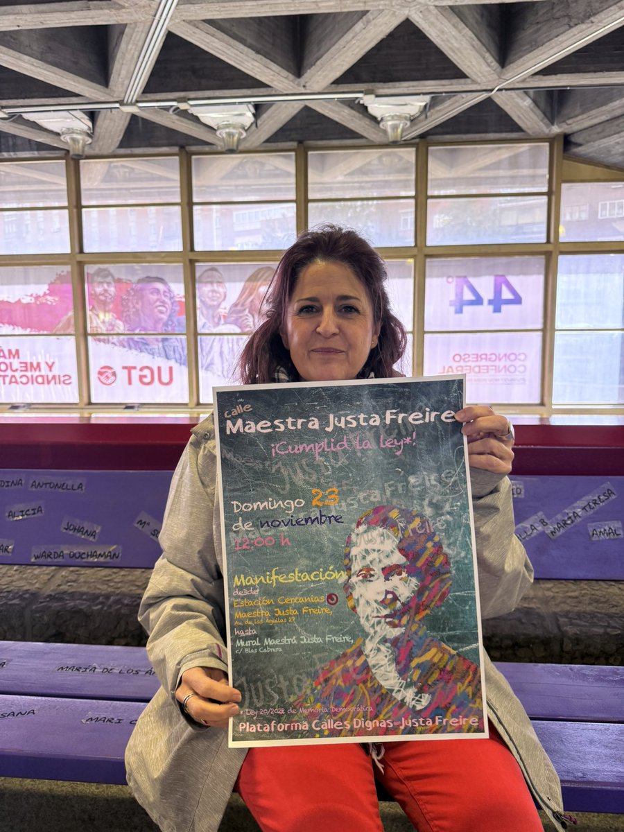 📢 Este domingo 23 de noviembre a las 12:00 h salimos a las calles para exigir que se cumpla la ley y se devuelva el nombre de Maestra Justa Freire.

💬 La memoria democrática también se defiende en el callejero.

✊ ¡Justa sigue viva en nuestra #lucha!
#MemoriaDemocrática