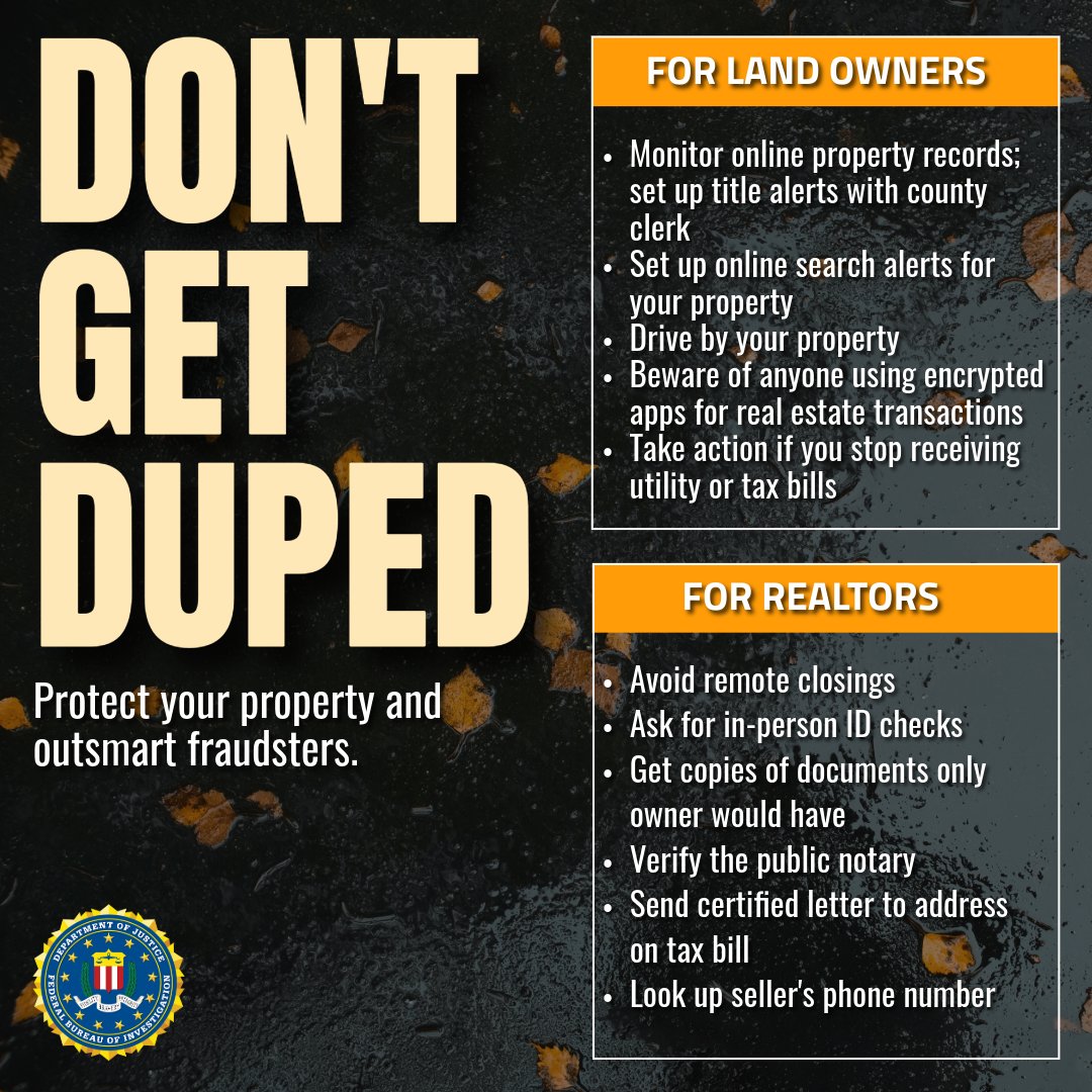 FBIBoston's tweet image. Special thanks to the MA Registers of Deeds Assoc. for inviting #FBI Boston to educate your teams about a steady increase in reports of quit claim deed fraud in our area. These scams have resulted in devastating consequences for unsuspecting owners who had no idea their land was…