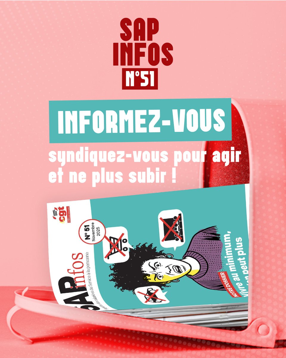 📬 Syndiquées Le SAP INFOS n°51 est là ! Sommaire : Vivre au minimum, emploi à domicile, entretien avec Fabien Gay, vos droits. 📢 Pas encore syndiqué·e ? Rejoignez-nous : sap.cgt.fr/se-syndiquer/