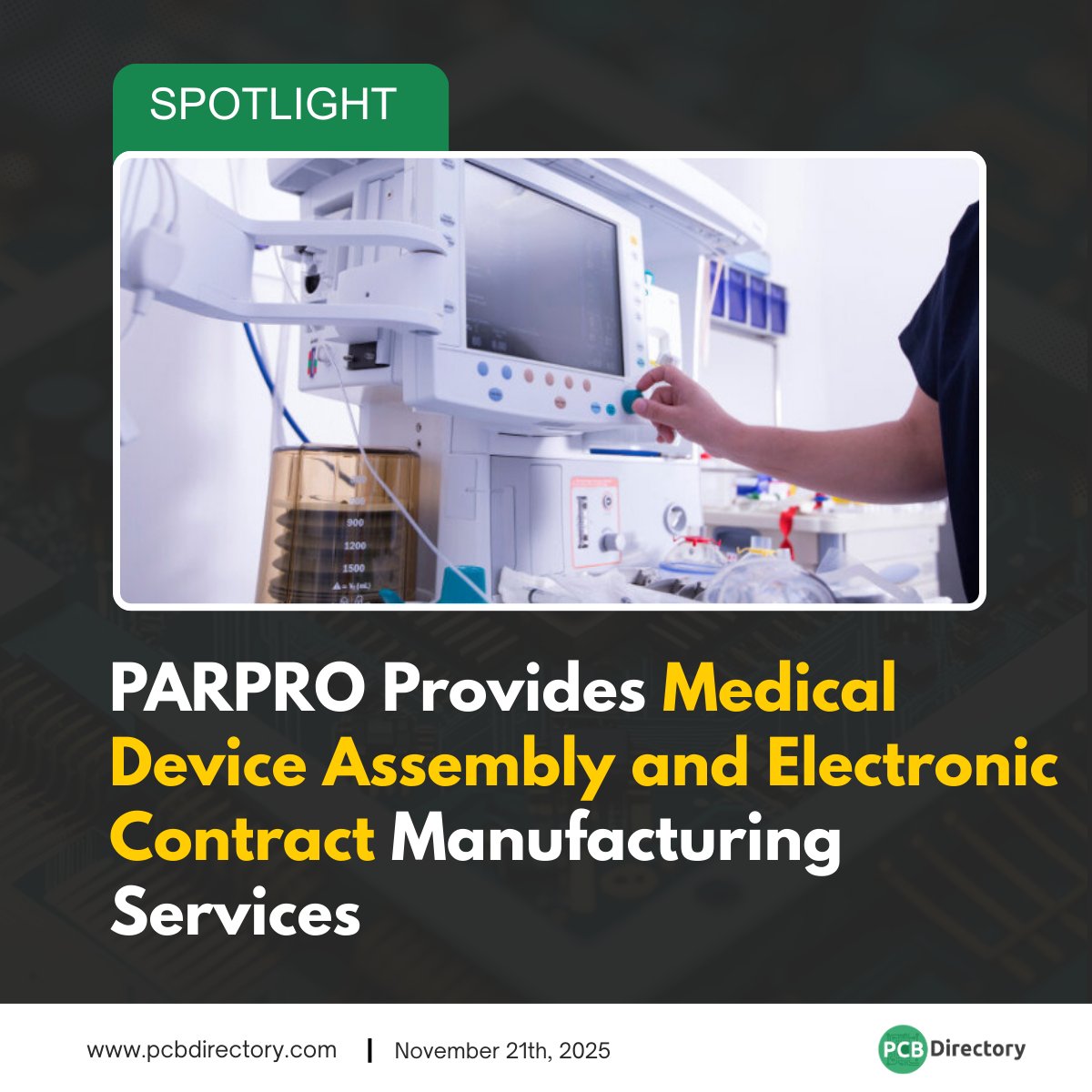 PCB_Directory's tweet image. PARPRO supports medical OEMs with certified, high-reliability electronic manufacturing from precise PCBAs to full box-build assemblies.

Read more: ow.ly/CCvP50XvFry

#printedcircuit #spotlight #industry #medicaldevices #EMS #manufacturing #PCBA #ISO13485 #electronics