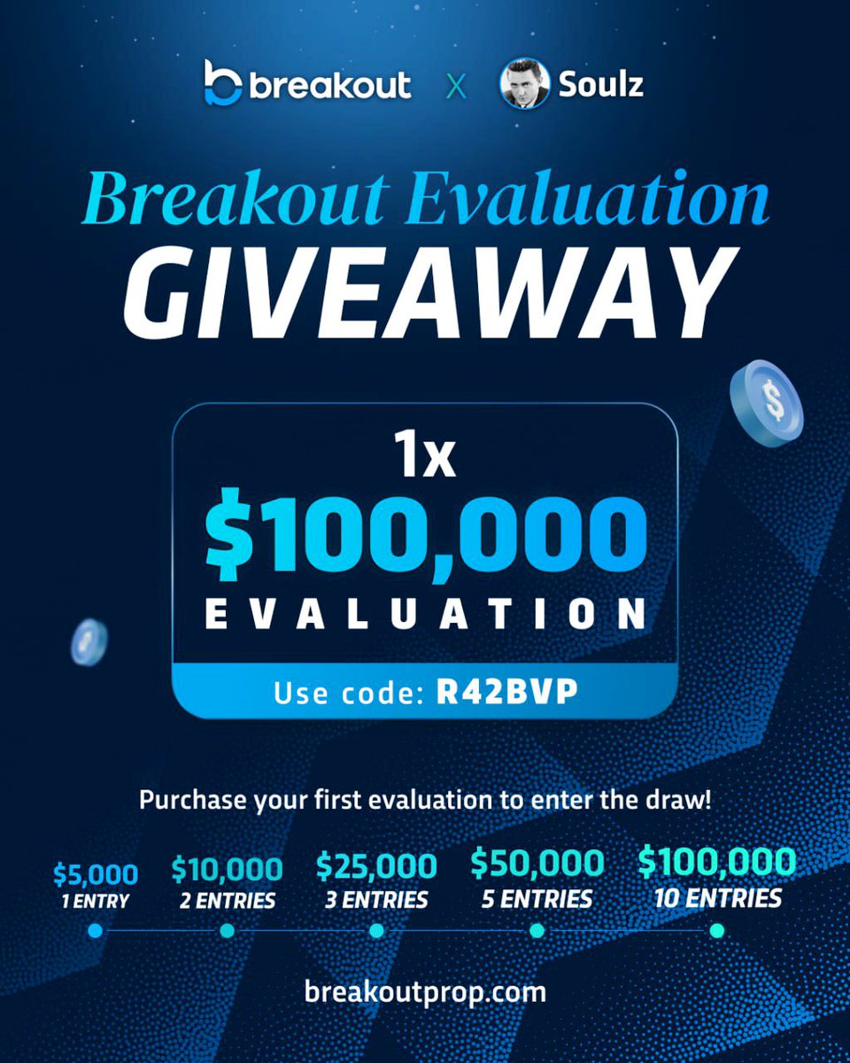 🎁 GIVEAWAY 🎁

1x $100k Evaluation Account

How to participate:

1. Buy a Breakout Evaluation Account with my referral code 

2. LIKE, RT and Comment this post

3. Follow me 

Winners will be announced in 10 days