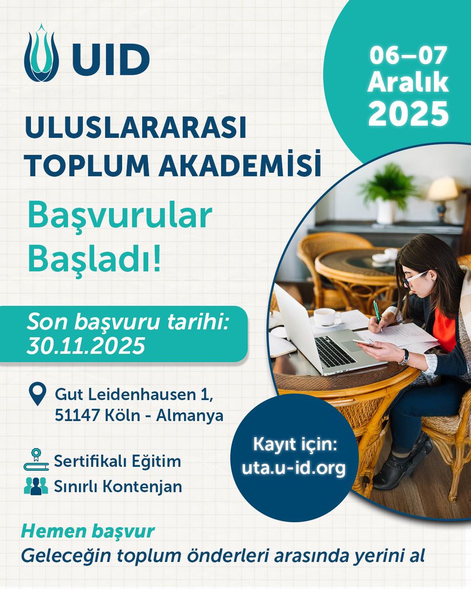 U_I_D's tweet image. 📍 Köln

🇹🇷 Uluslararası Toplum Akademisi kayıtları başladı!

Hayatının her alanında uygulayabileceğin bilgiler sunan, teoriyi eyleme dönüştürmeyi hedefleyen ve alanında donanımlı gençler yetiştirmeyi amaçlayan özel bir konsept seni bekliyor.

✨ Seçkin dersler
✨ Uygulamalı…