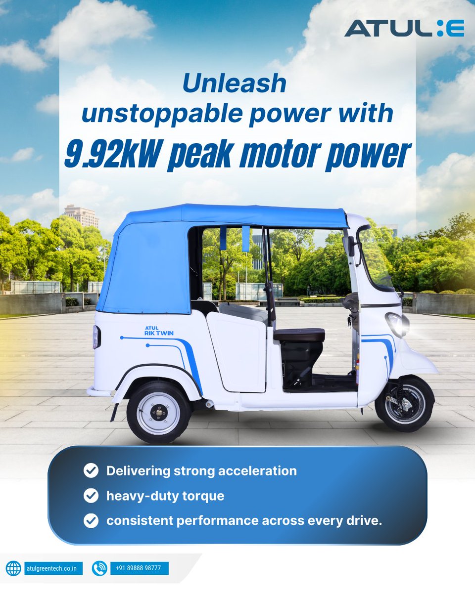 AtulGreentech's tweet image. Built for strength and precision, the 9.92kW peak power motor provides superior acceleration, efficient load handling, and a driving experience that blends power with control — making every ride a smart move with #AtulGreentech.

#SmartMove #EVPerformance #ElectricMobility